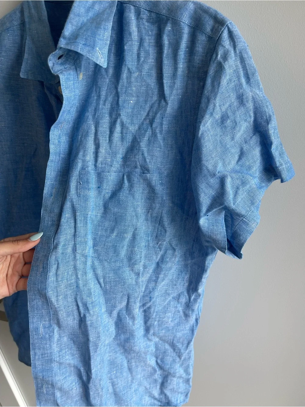 J Crew Light Blue Short-Sleeve Linen Blend Shirt